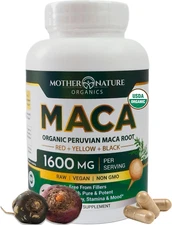 Mother Nature USDA Organic Maca Root Black + Red + Yellow Capsules Peruvian Maca