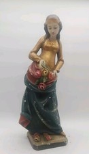 Heilige St. Elisabeth Holz 43 cm geschnitzt bemalt alt antik