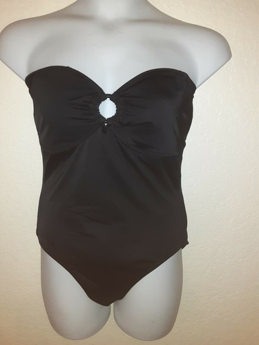 TROPICAL ESCAPE*Strapless one piece swimsuit*Black*Size 16*Back Clasp