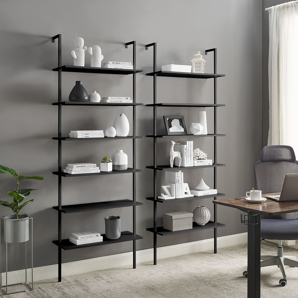 Bookshelf 6 Tier Modern Ladder Bookcase Wall Mount Shelving Unit ...