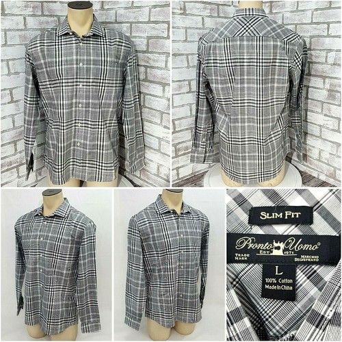 Camisa Pronto Uomo Para Hombres Grande Abotonada Calce Ajustado Negra A Cuadros Trabajo Oficina Preppy - Imagen 6 de 11