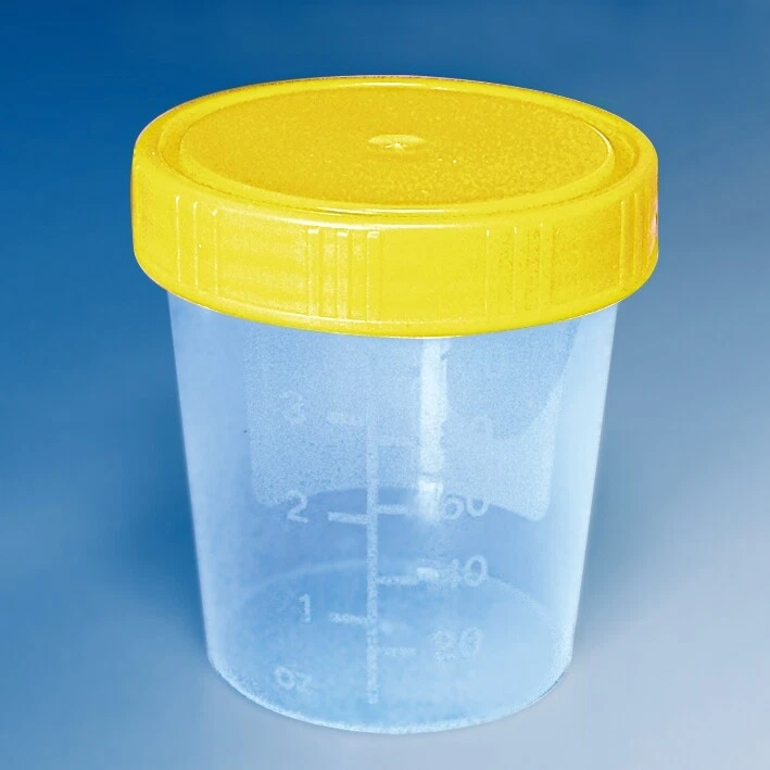 MEGRO Urinbecher 100 ml mit Schraubdeckel gelb bestrahlt 5 Stück