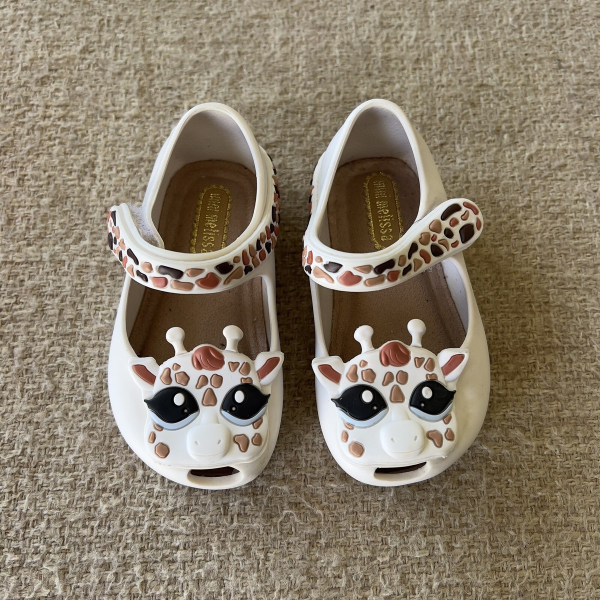 Mini Melissa Toddler Girls White Giraffe Animal Jelly Flat Mary