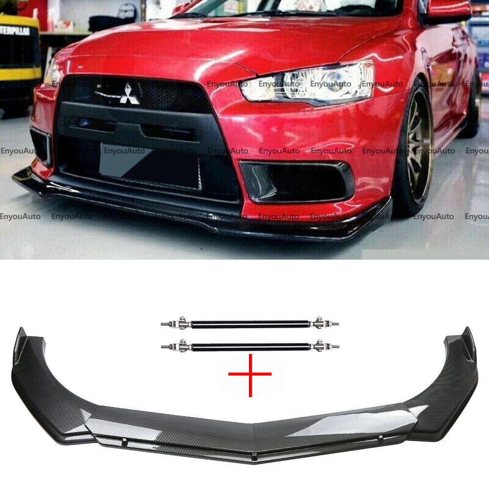 For Mitsubishi Eclipse Front Bumper Lip Spoiler + Strut Rods Carbon Fiber