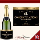 Personalised Champagne Label Black Engagement Wedding Scratch Resistant Sticker