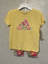 NWT Adidas Girls Short / Graphic Tee Set - Hawaiian Print - Sz 6x
