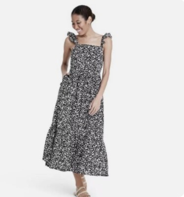 RIXO X Target Sundress Floral Strap Dress Black & White Sz 14 POCKETS NEW