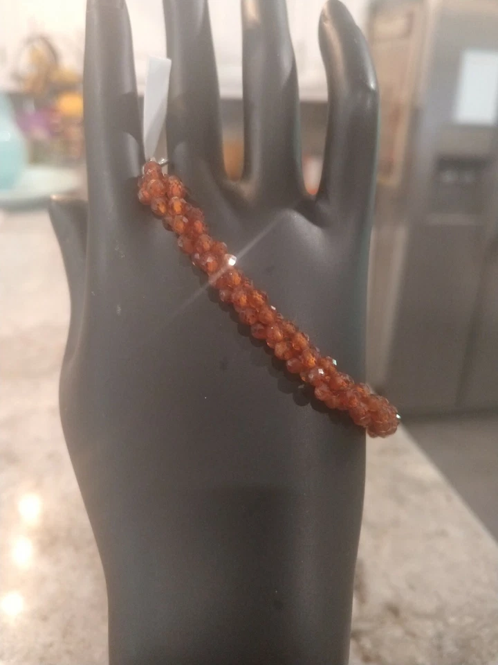 HERMOSO 50,60 Cts. de Hessonita Granate Cuentas MultiHebra Pulsera/Rodio/SS Foto 4 de 4