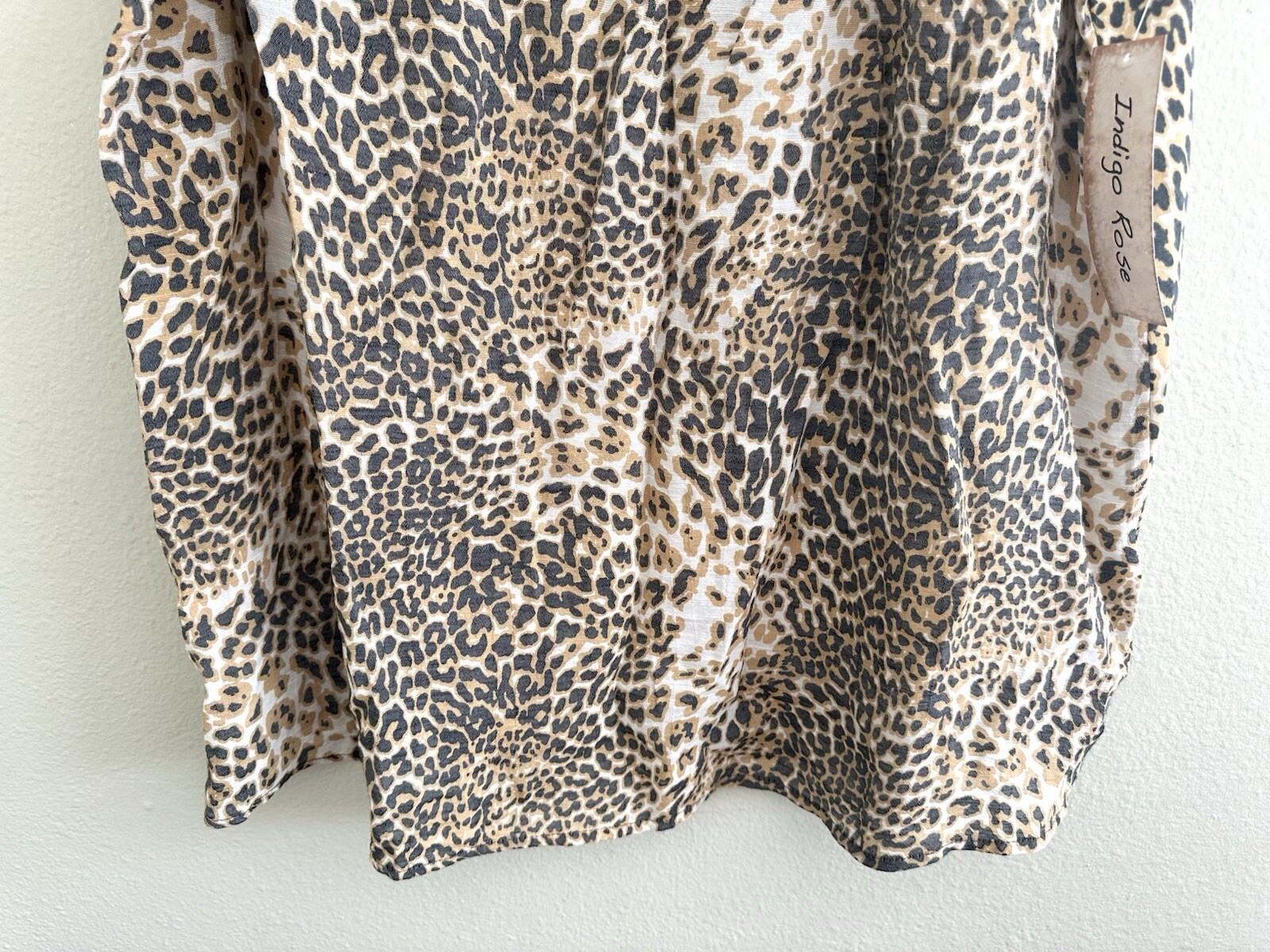 Indigo Rose Woven Boho Peasant Top Blouse Boho Shirt Leopard Animal Skin Plus 2X