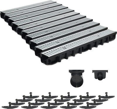 10m Entwässerungsrinne Stahlrost verzinkt komplett SET, System A15 98mm