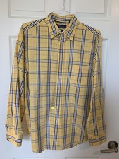 Roundtree  Yorke Trademark Sleeve Dress Shirt Yellow with Blue Stripes size L