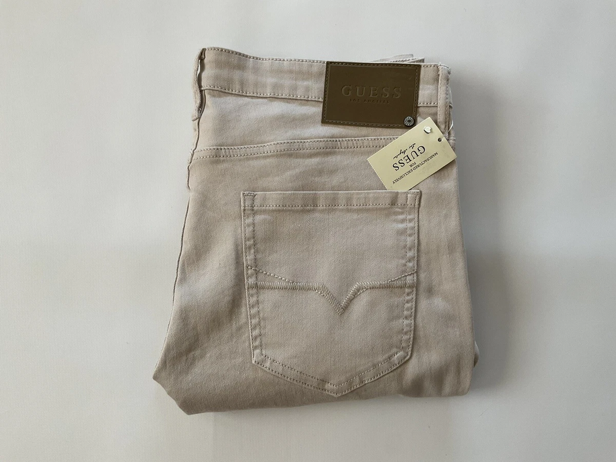 Guess men s medium rise skinny jeans scotch fit light beige strech
