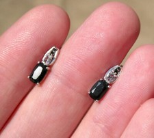 Sterling Silver Dark Blue Sapphire and White Topaz Stud Earrings 925 1.3g .5 In