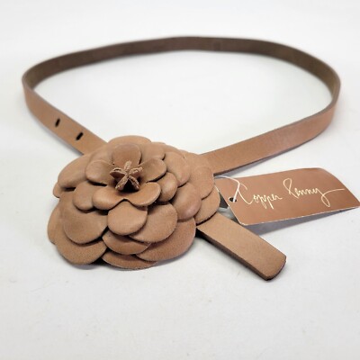 ADA Leather Belt 28 30 S Flower Buckle Copper Penny Skinny Brown