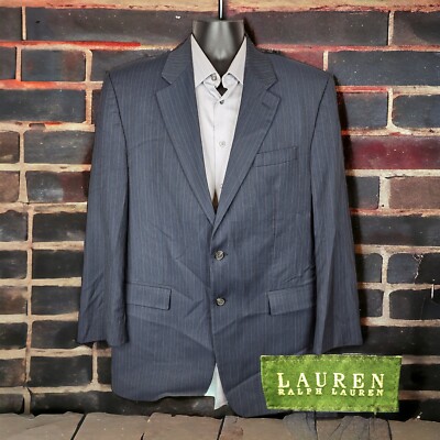 Lauren Ralph Lauren Sport Coat Blazer Mens 44R Blue Pinstriped Wool