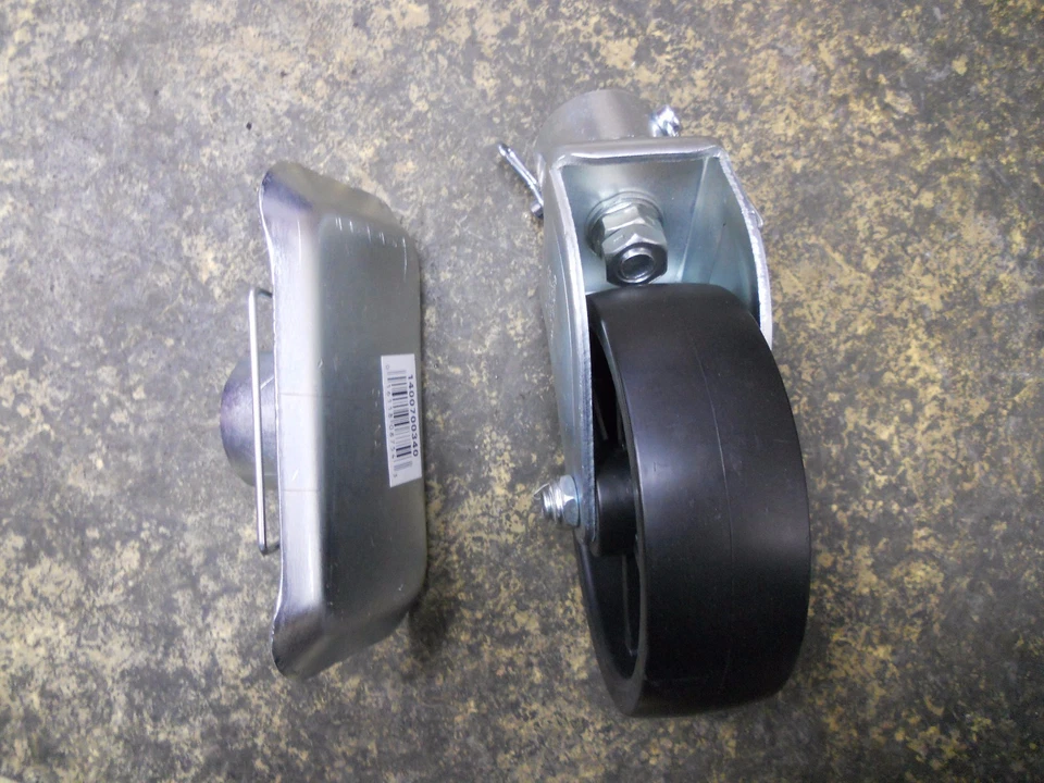 New (1) 6" Trailer Caster Wheel & (1) Foot Pad Combo Pack With Pins Removable - Image 3 of 3