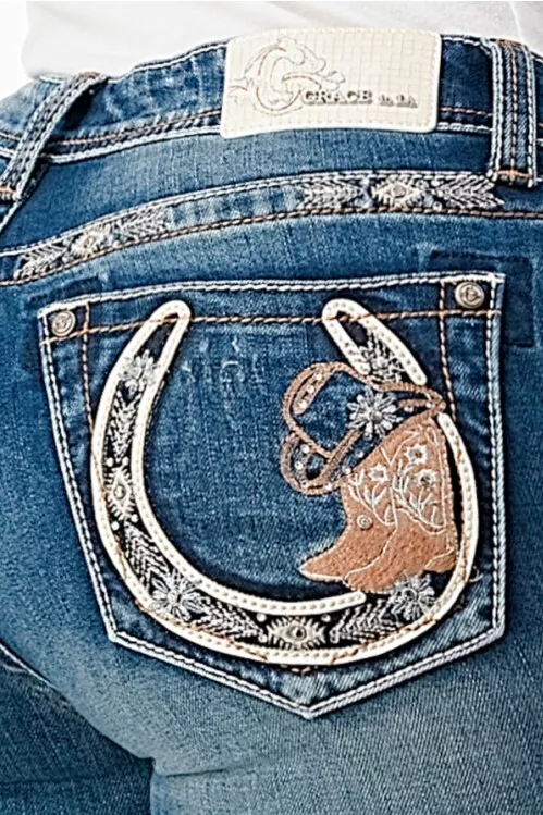 Grace in LA Women s Cowboy Boots Horseshoe Embroidered Pocket