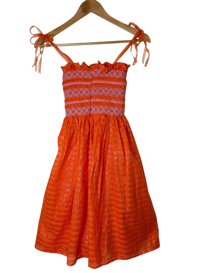 Homemade Girls Dress Size Possible 5 Orange Metallic Smocked  Shoulder Ties - Image 3 of 4