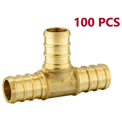 EFIELD 100PCS 1/2" X 1/2" X 1/2" PEX TEE BARB CRIMP BRASS FITTINGS ,LEAD FREE