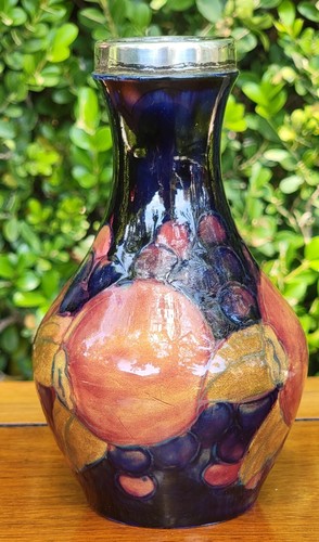 Antique Signed William Moorcroft Pomegranate Vase 372 Britannia Silver Plated - 第 1/12 張圖片