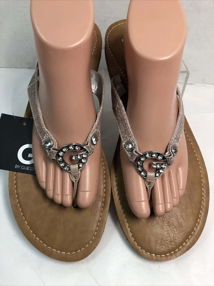 Sandalias chanclas G By Guess para mujer talla 12 rosa brillo #H Foto 3 de 4