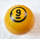 Vintage Brunswick Bakelite Pool Ball #9 – Yellow Stripe – 5.9 oz – Inlay Font