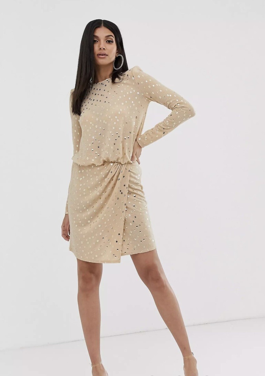 Mini Dress In The Style Gold Sequin Dress Gold Sequin Cowl Shift