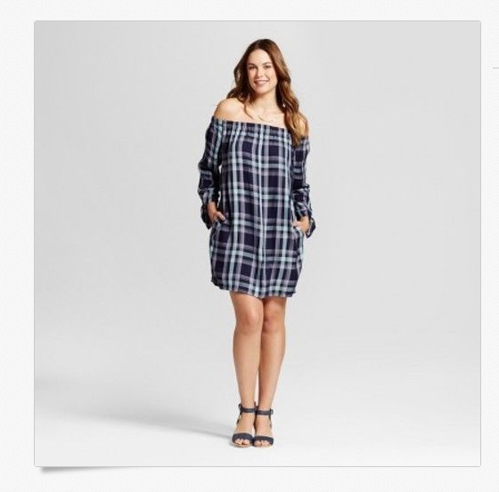 plaid off the shoulder dress