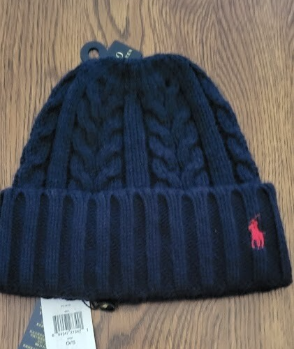 Polo Ralph Lauren Uomo Blu #422 Beanie Maglia Cavo con Firma Pony OS
