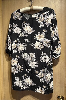 Womens Old Navy Floral Gray Long Sleeve Shift Dress XL