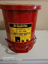 justrite oily waste can, 6 gallon, no spouts