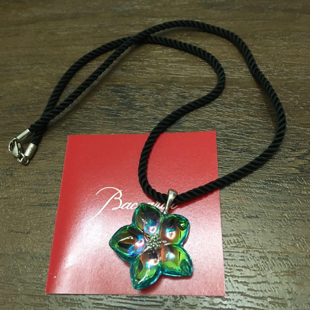 Baccarat Iris Cherry Blossom Pendant Necklace Blue Green Rare
