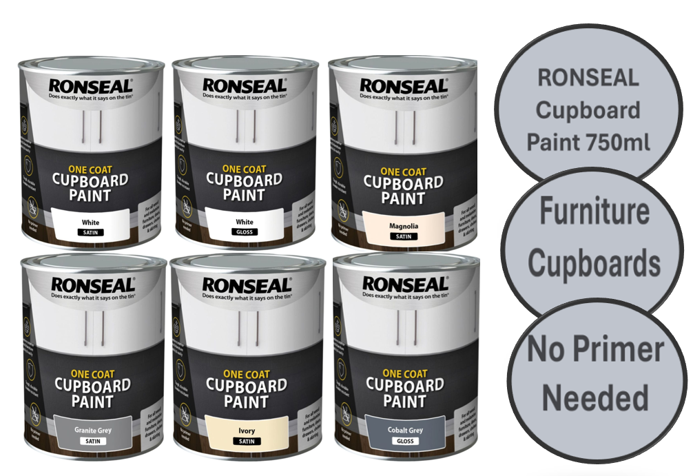 Ronseal One Coat Cupboard Paint Granite Grey Satin 750ml 39371 for