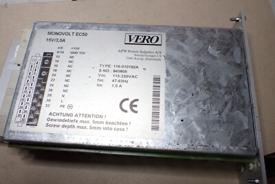 Vero Monovolt EC50 - 19''Sub-Rack Power Supply +15VDC 3.5Amp -- 116-010192A