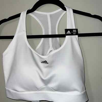 ADIDAS large D-DD womens white sports bra medium support training removable cups