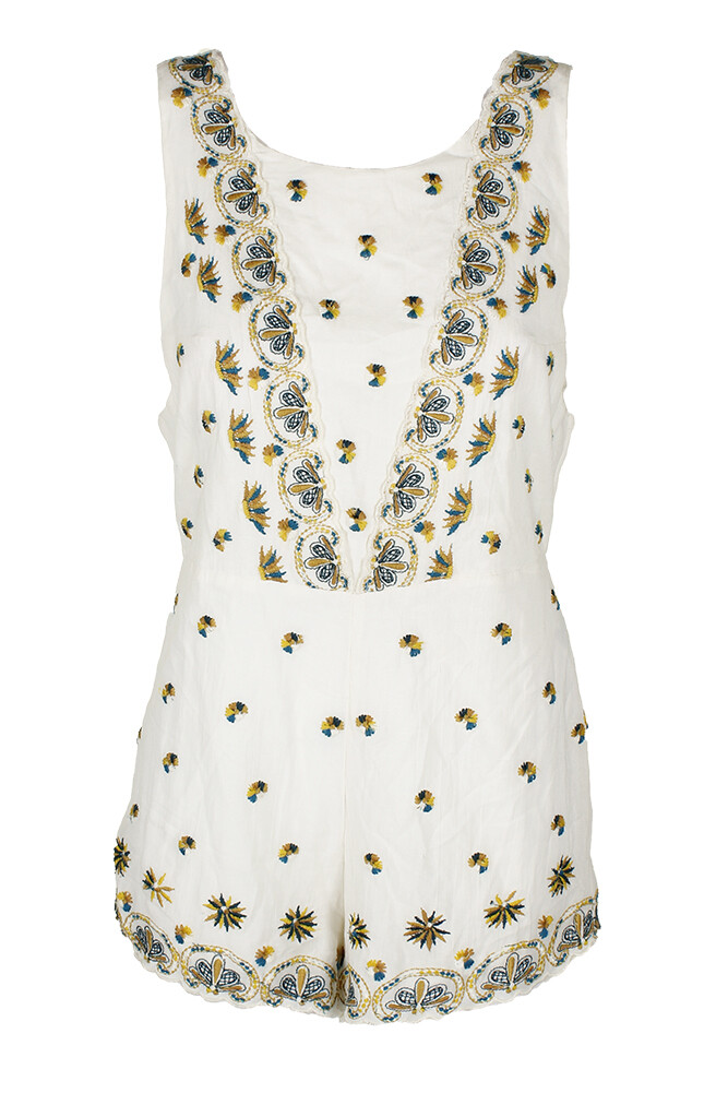 Free People Ivory Sleeveless Margarita Embroidered Romper