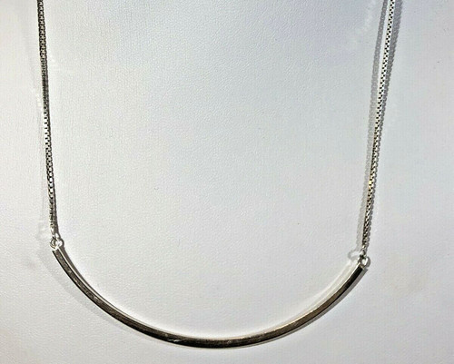 VINTAGE STERLING SILVER J.C.M. 925 Box CHAIN NECKLACE Curve Bar Pendant 18''