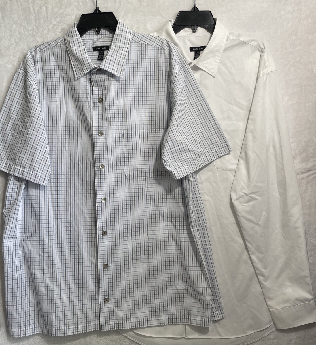 Van Heusen Mens Button Shirt Lot White Blue Check Long Sleeve XLT Tall  Collar