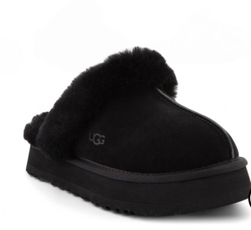 ZAPATILLAS MUJER UGG DISQUETTE NEGRAS GAMUZA PIEL DE OVEJA CONFORT TALLA US 10 N con caja - Imagen 2 de 3