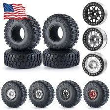 4PC 1.9'' Beadlock Wheel Rims Tires Set for 1/10 Axial SCX10 90046 TRX4 D90 Part