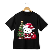 Hello Kitty Santa Christmas Tree T-Shirt Cute Holiday Cartoon Tee Unisex Gift