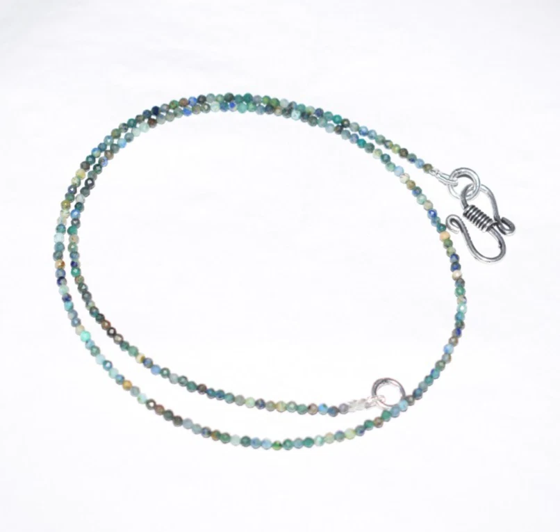 30.5cm Gioielli Collane Naturale Azzurrite 2mm Perle 925 Argento Sterling Gemma - Immagine 2 di 4