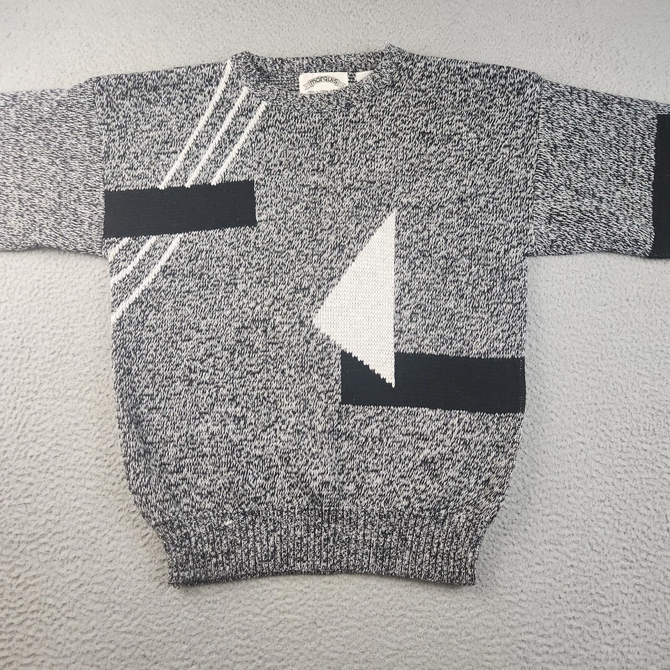 Suéter Acrílico Marquis De Colección Para Hombre Mediano Geométrico Gris Negro Blanco Años 80 90 Foto 2 de 4