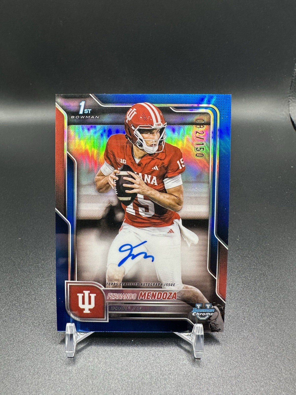 2025 Bowman Chrome U Fernando Mendoza /150 AUTO ON CARD BLUE REFRACTOR #BCA-FME