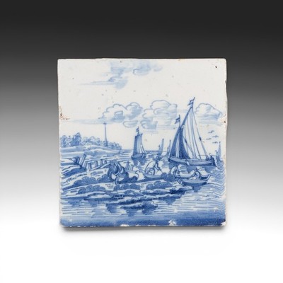 Rotterdam Blue tile, open air tile, fisherman, Dutch,  18th. century.