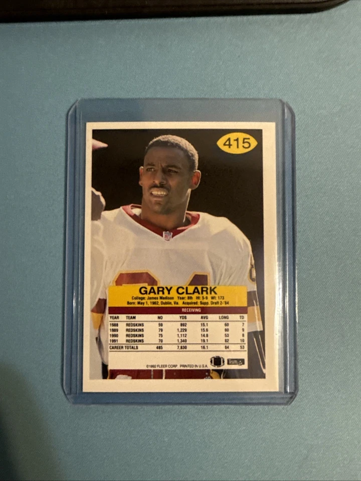 GARY CLARK 1992 Fleer #415.  REDSKINS - Image 2 of 2