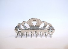 Shiny silver textured metal hair claw clip for medium fine hair