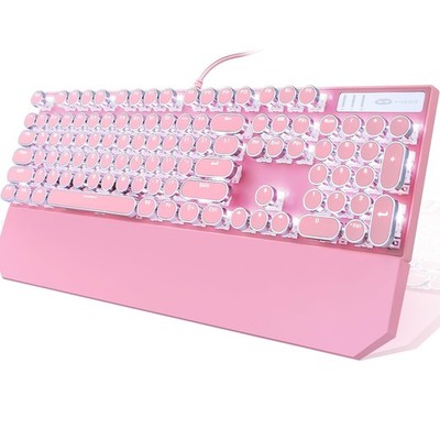 Camiysn Typewriter Style Mechanical Gaming Pink(Round Keycaps), Pink