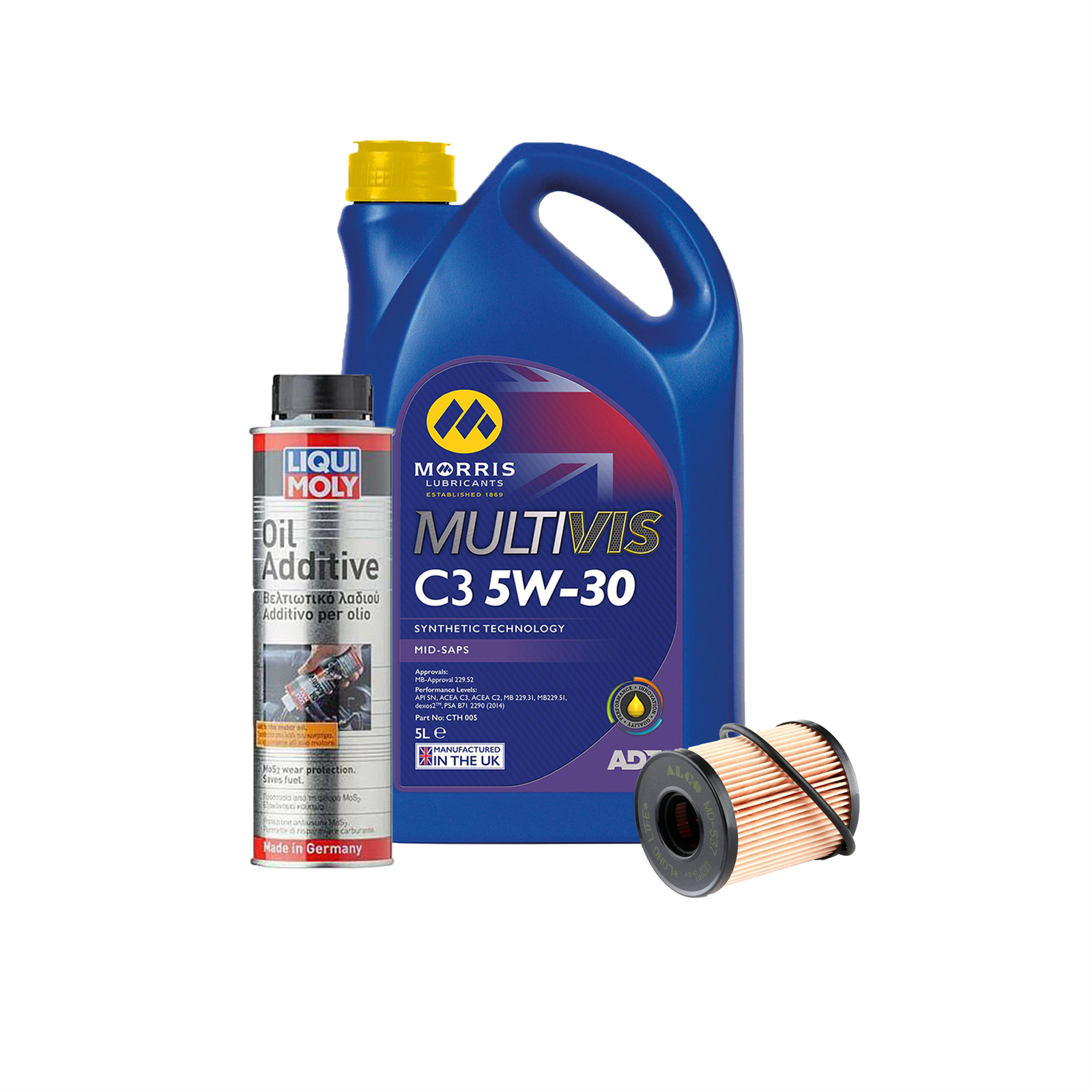 5w30 Fully Synthetic Engine Oil ACEA C3 dexos2 5L + Oil Filter + Oil Additive