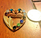 12K Gold Filled and Rhinestones Ladies Heart Brooch Pin — photo 2